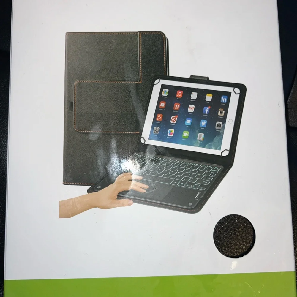 eos Black Tablet Keyboard Case with Brown Stitching